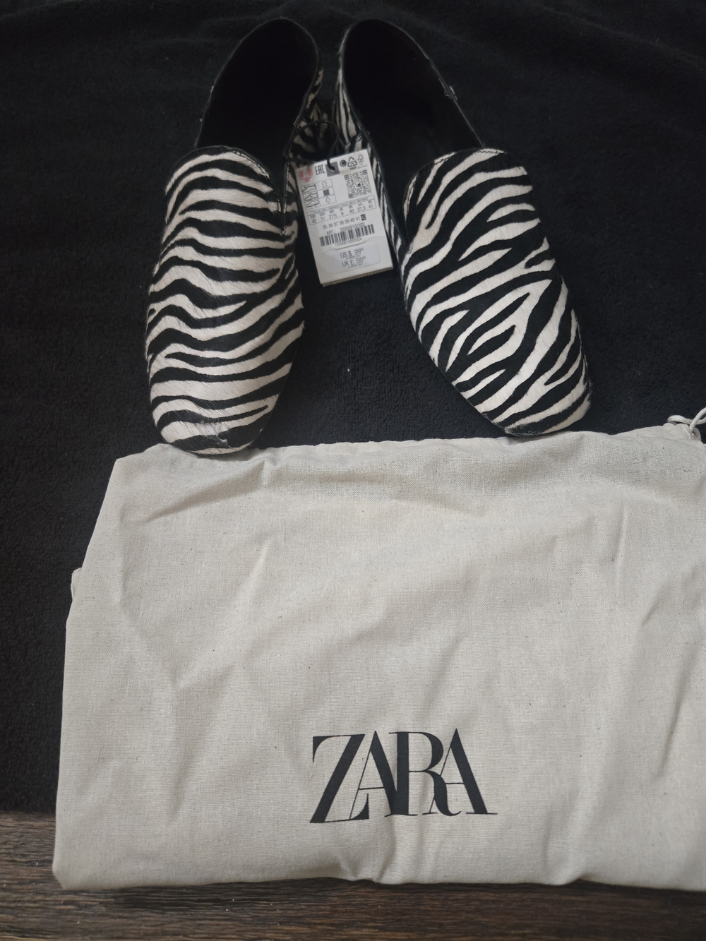 ZARA Zebra Print Loafers - Black & White Size 42/11 Dustbag Incl. NWT - Picture 2 of 12